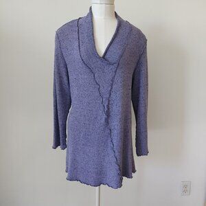 Fenini Purple Long Sleeve V neck Knit Top Lagenlook  Exposed Seams
